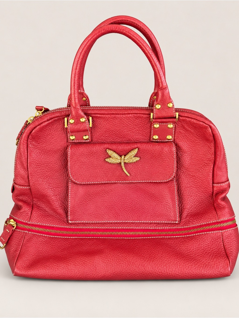 Gita Costa for Eliza Gray Red Leather Dragonfly Crystal Handbag Rare Y2K